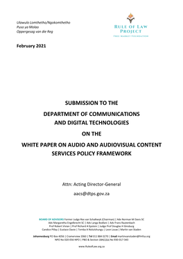 Submission to the Department of Communications and Digital Technologies on the White Paper on Audio and Audiovisual Content Services Policy Framework