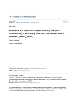 Abundance and Seasonal Activity of Weevils (Coleoptera: Curculionidae) in a Raspberry Plantation and Adjacent Sites in Southern Quebec (Canada)