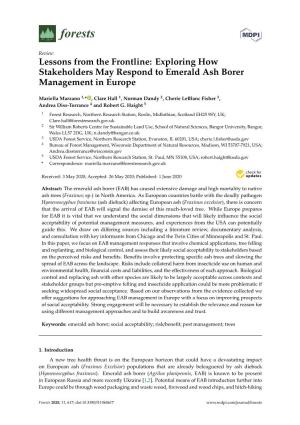 Exploring How Stakeholders May Respond to Emerald Ash Borer Management in Europe
