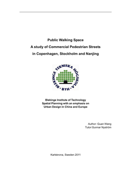 Public Walking Space a Study of Commercial Pedestrian Streets in Copenhagen, Stockholm and Nanjing