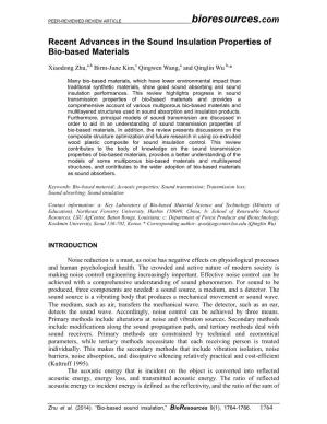 Recent Advances in the Sound Insulation Properties of Bio-Based Materials