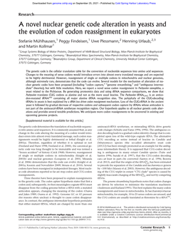 A Novel Nuclear Genetic Code Alteration in Yeasts and the Evolution of Codon Reassignment in Eukaryotes