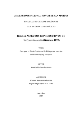 Relación ASPECTOS REPRODUCTIVOS DE Vinciguerria Lucetia (Garman, 1899)