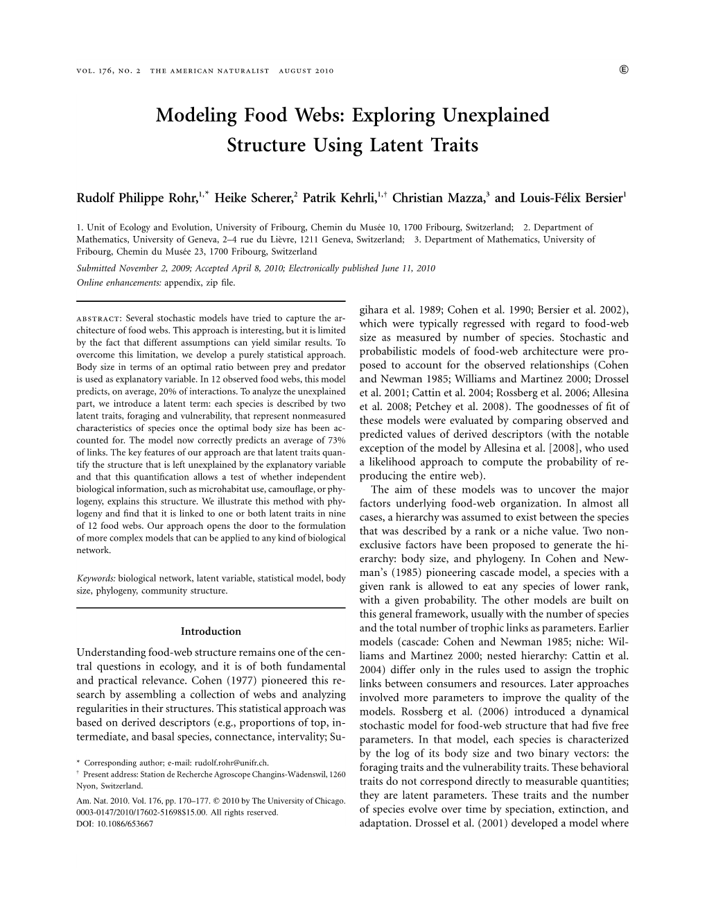 Modeling Food Webs: Exploring Unexplained Structure Using Latent Traits