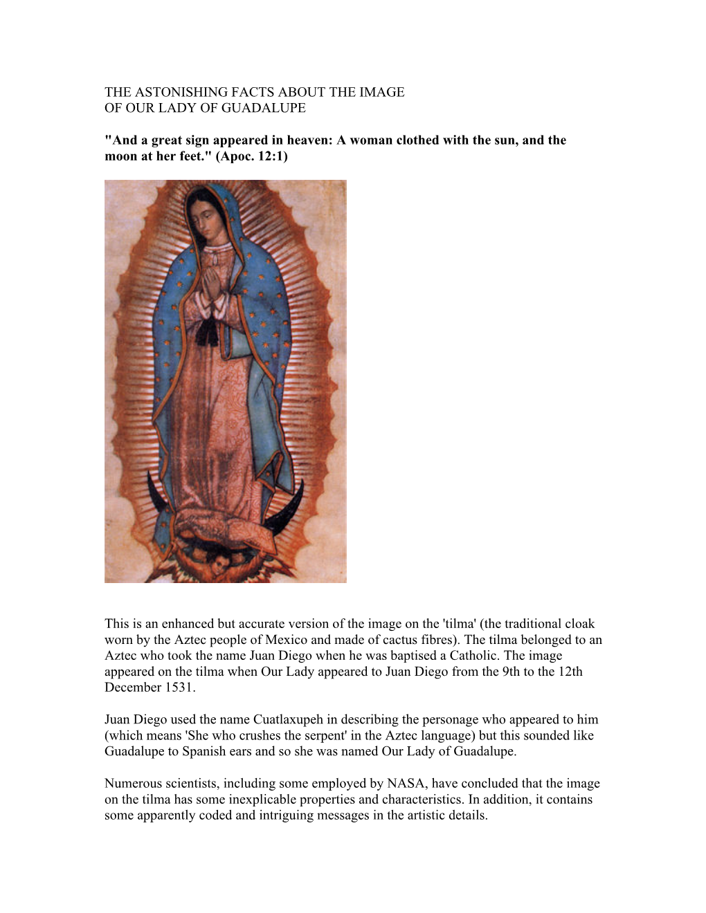 The Astonishing Facts About the Image of Our Lady of Guadalupe