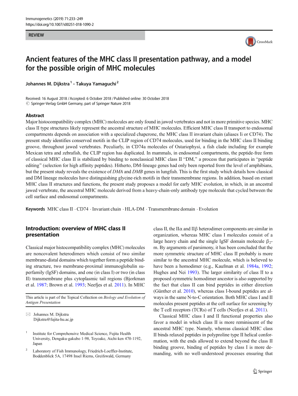 Ancient Features of the MHC Class II Presentation Pathway, and a Model for the Possible Origin of MHC Molecules