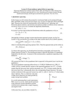 Lecture 8. from Nonlinear Optical Effects to Squeezing. 1. Quadrature