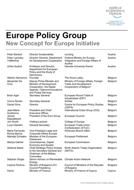 Europe Policy Group New Concept for Europe Initiative
