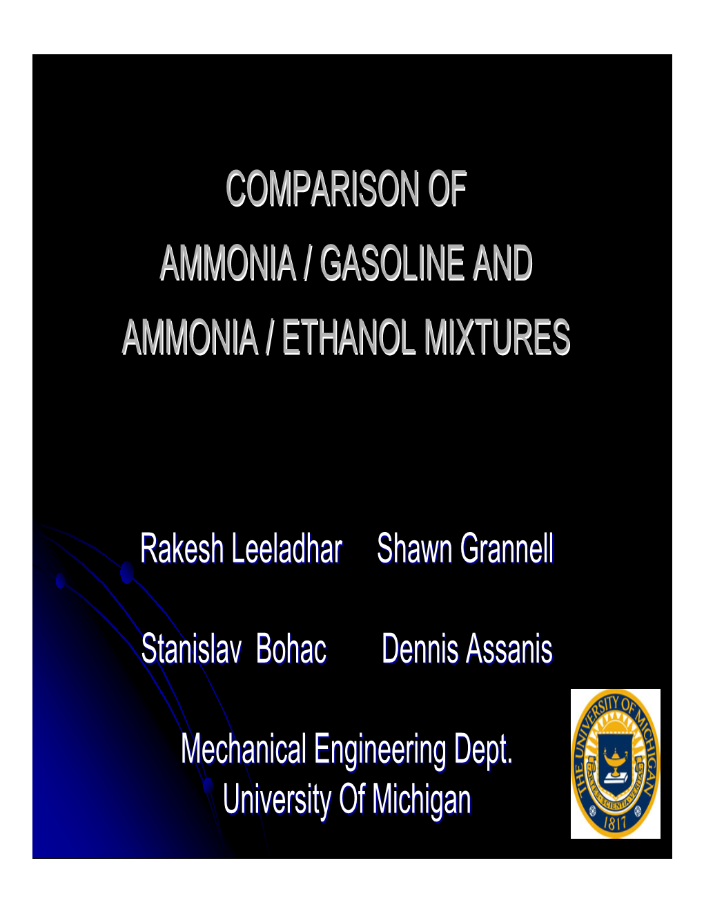 Comparison of Ammonia/Gasoline and Ammonia/Ethanol Fuel