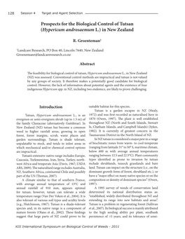 Prospects for the Biological Control of Tutsan (Hypericum Androsaemum L.). Landcare Research Contract Report LC0809/146, For