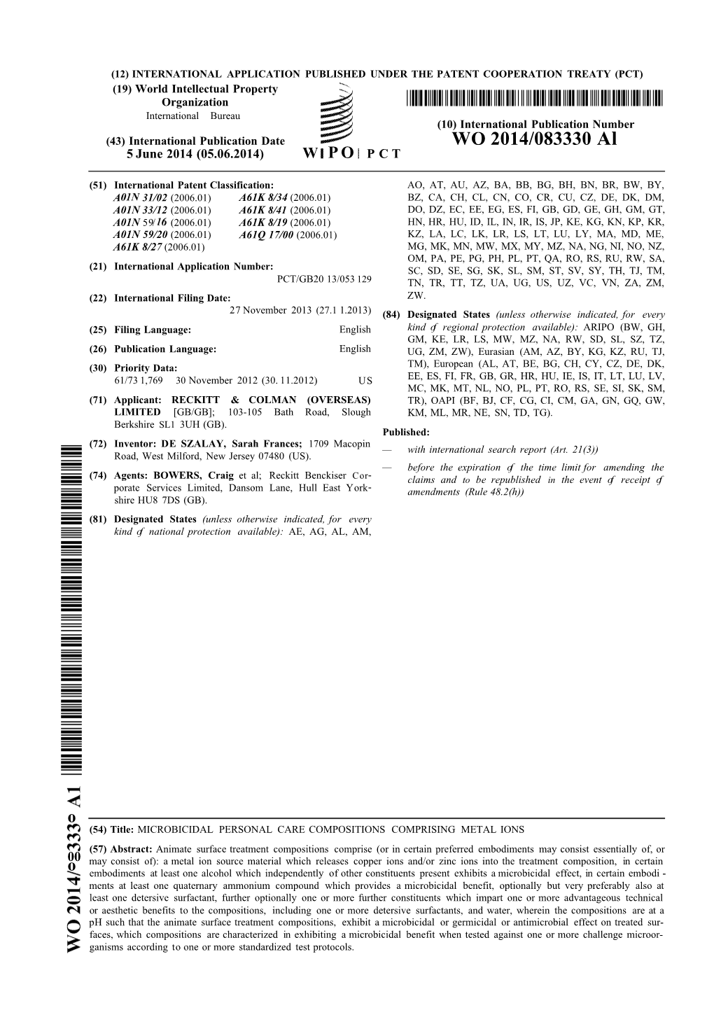 WO 2014/083330 Al 5 June 2014 (05.06.2014) W P O P C T