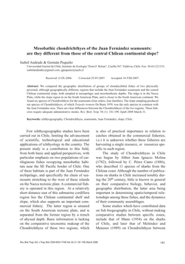 Mesobathic Chondrichthyes of the Juan Fernández Seamounts: Are They Different from Those of the Central Chilean Continental Slope?