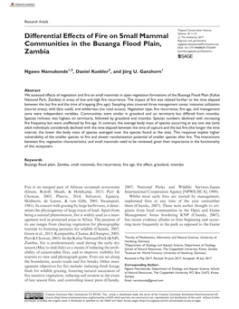 Differential Effects of Fire on Small Mammal Communities in the Busanga Flood Plain, Zambia