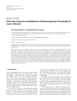 Review Article Diversity of Species and Behavior of Hymenopteran Parasitoids of Ants: a Review