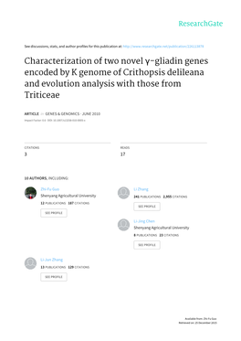 Characterization of Two Novel Γ-Gliadin Genes Encoded by K Genome of Crithopsis Delileana and Evolution Analysis with Those from Triticeae