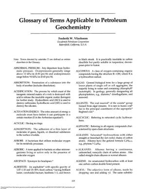 Glossary of Terms Applicable to Petroleum Geochemistry