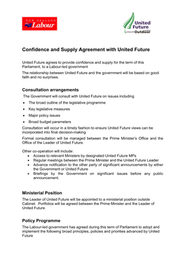 Confidence and Supply Agreement with United Future