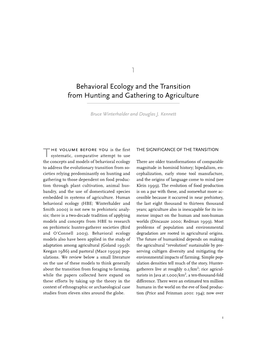 1 Behavioral Ecology and the Transition from Hunting and Gathering to Agriculture