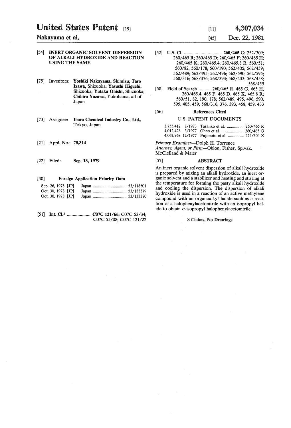 United States Patent (19) (11) 4,307,034 Nakayama Et Al