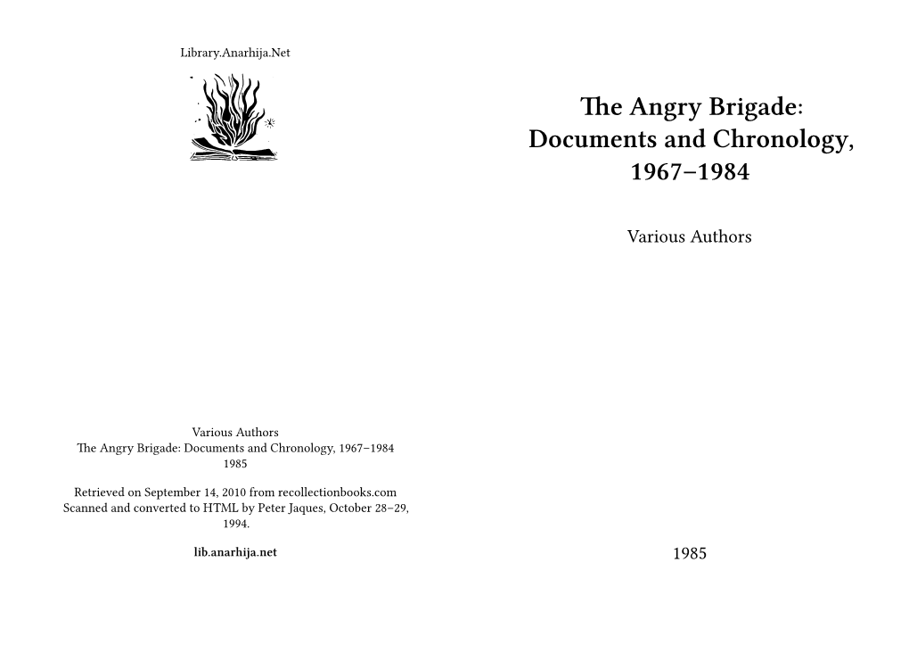 Angry Brigade: Documents and Chronology, 1967–1984