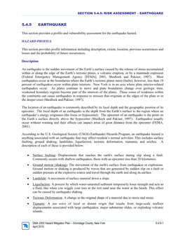 Section 5.4.5: Risk Assessment – Earthquake