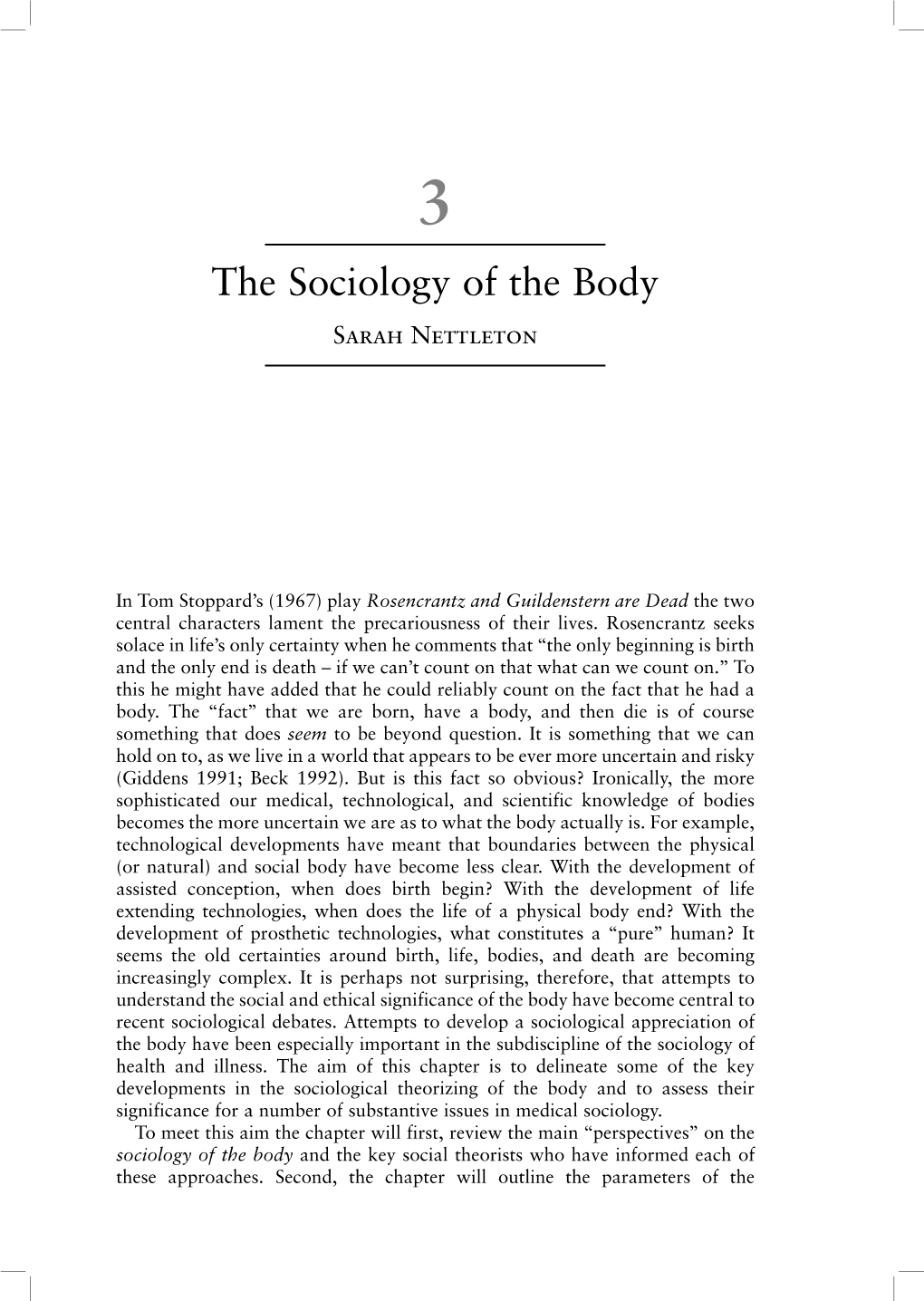 The Sociology of the Body Sarah Nettleton