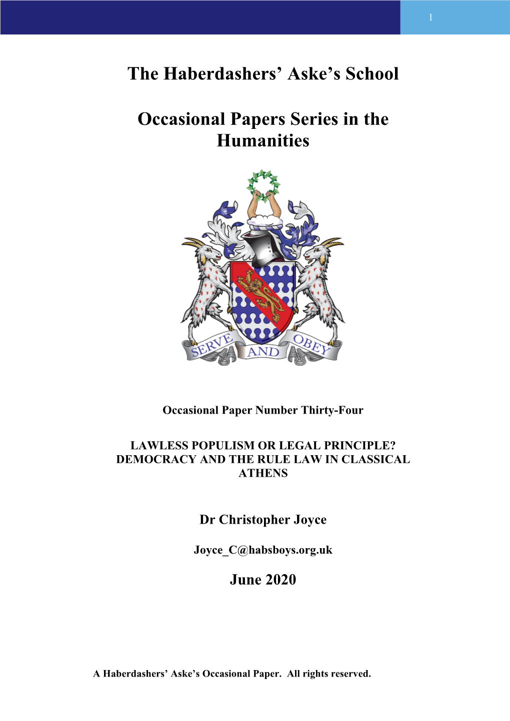The Haberdashers' Aske's School Occasional Papers Series in The