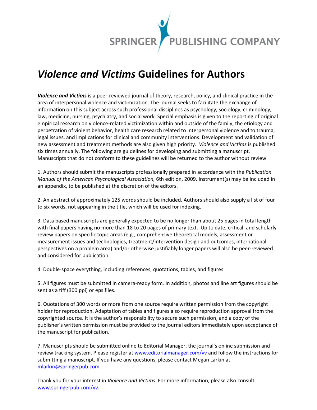 Violence and Victims Guidelines for Authors