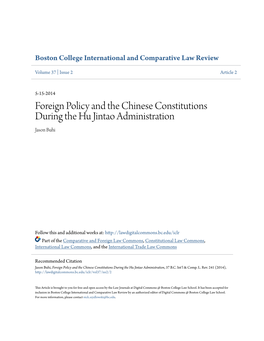 Foreign Policy and the Chinese Constitutions During the Hu Jintao Administration Jason Buhi