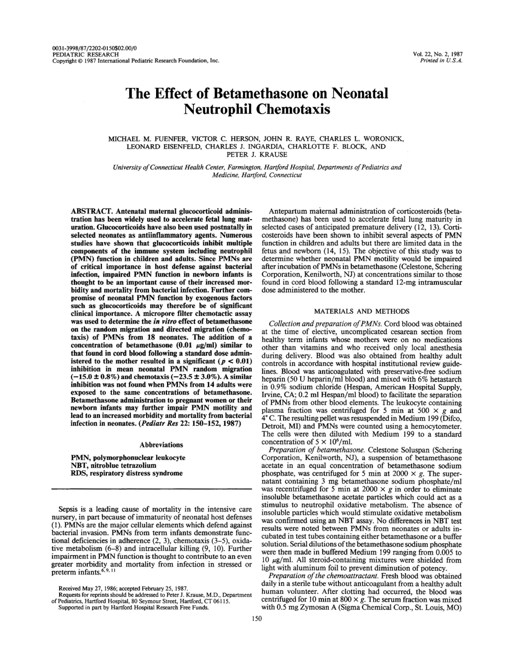 The Effect of Betamethasone on Neonatal Neutrophil Chemotaxis