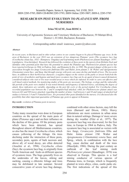 Research on Pest Evolution to Platanus Spp. from Nurseries