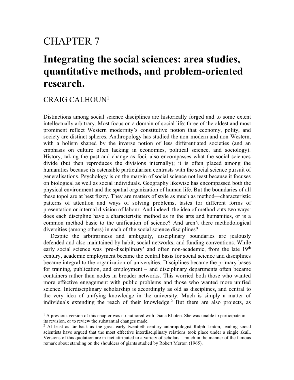 CHAPTER 7 Integrating the Social Sciences: Area Studies, Quantitative Methods, and Problem-Oriented Research