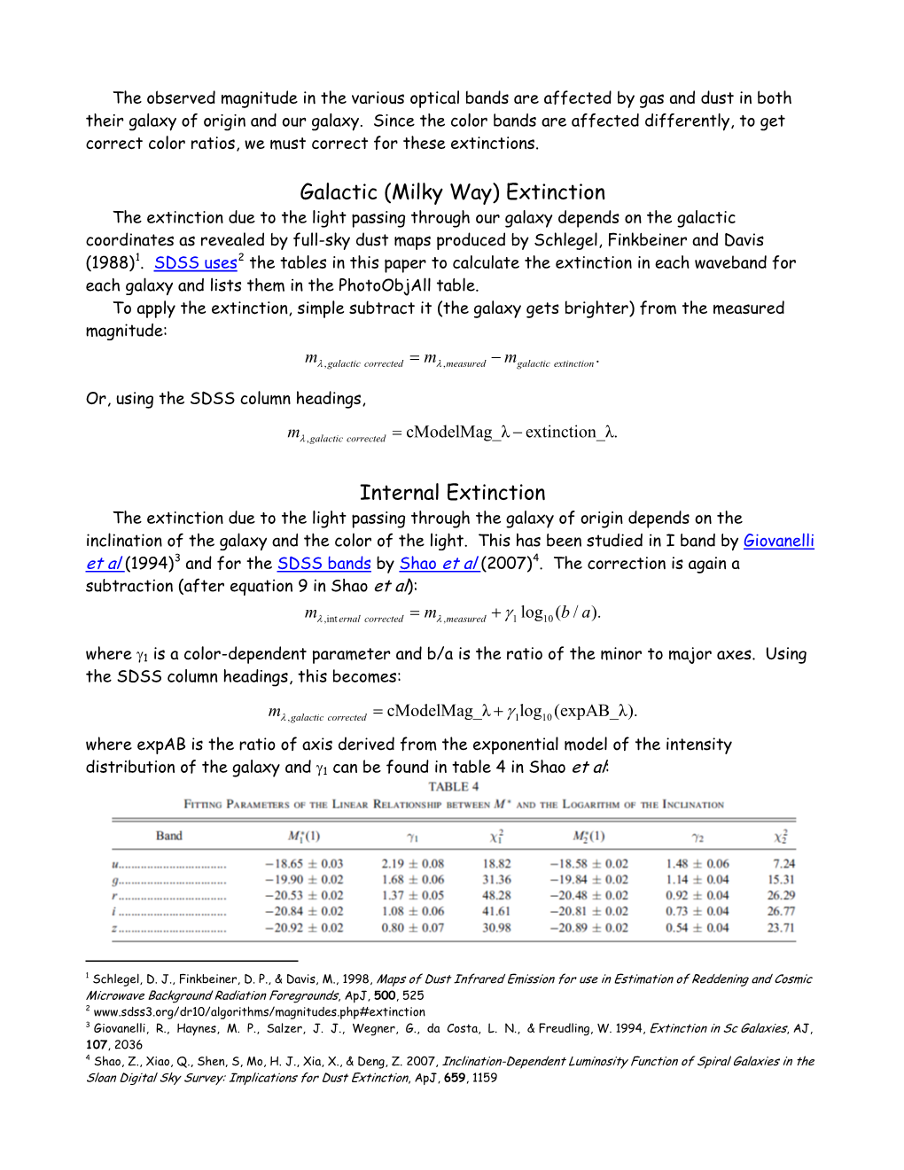 Galactic (Milky Way) Extinction Internal Extinction