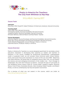 Poetry in America for Teachers: the City from Whitman to Hip Hop