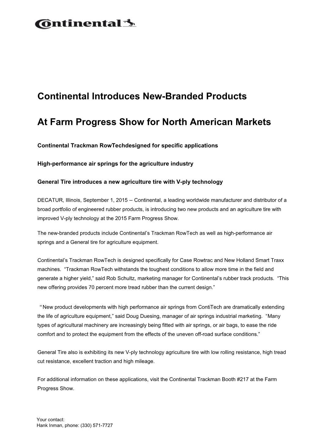 Continental Introduces New-Branded Products