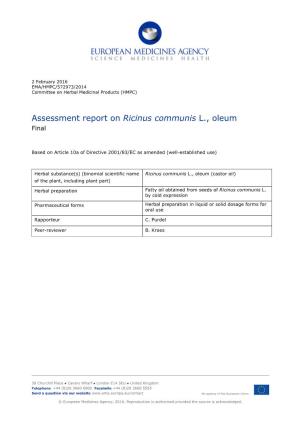 Assessment Report on Ricinus Communis L., Oleum Final