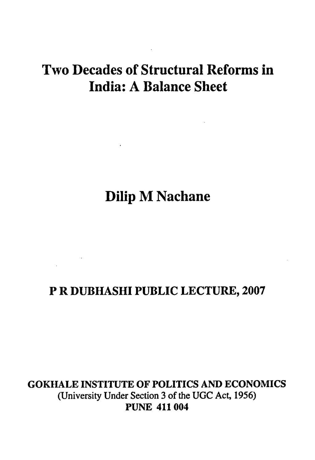 A Balance Sheet Dilip M Nachane