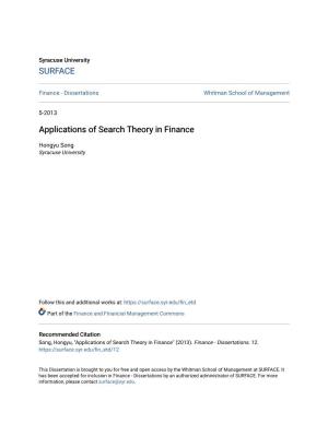 Applications of Search Theory in Finance