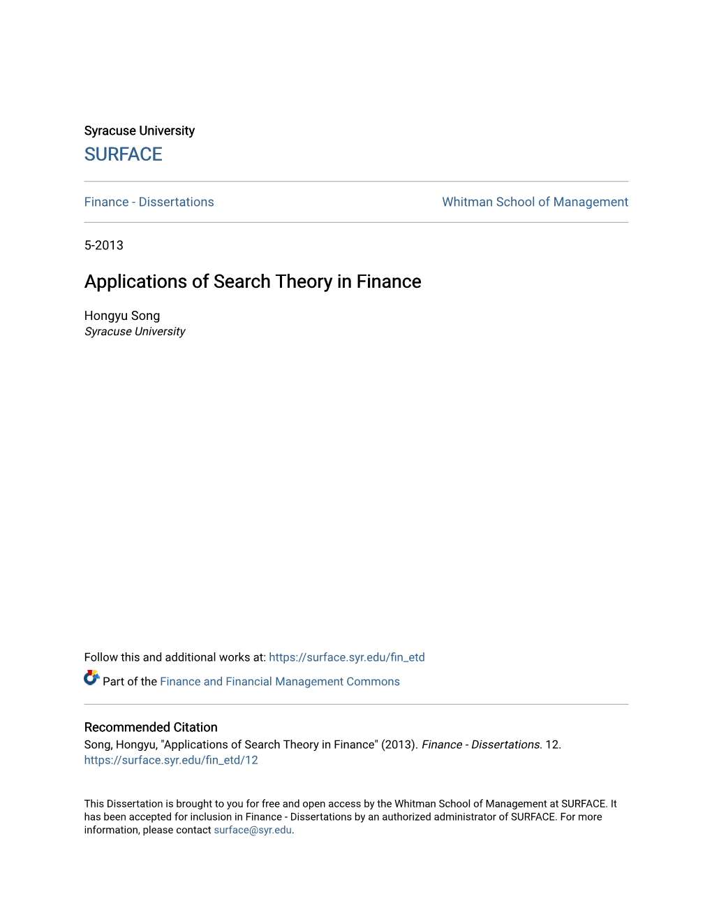Applications of Search Theory in Finance