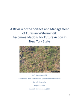 A Review of the Science and Management of Eurasian Watermilfoil: Recommendations for Future Action in New York State