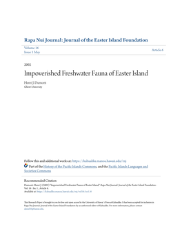 Impoverished Freshwater Fauna of Easter Island Henri J