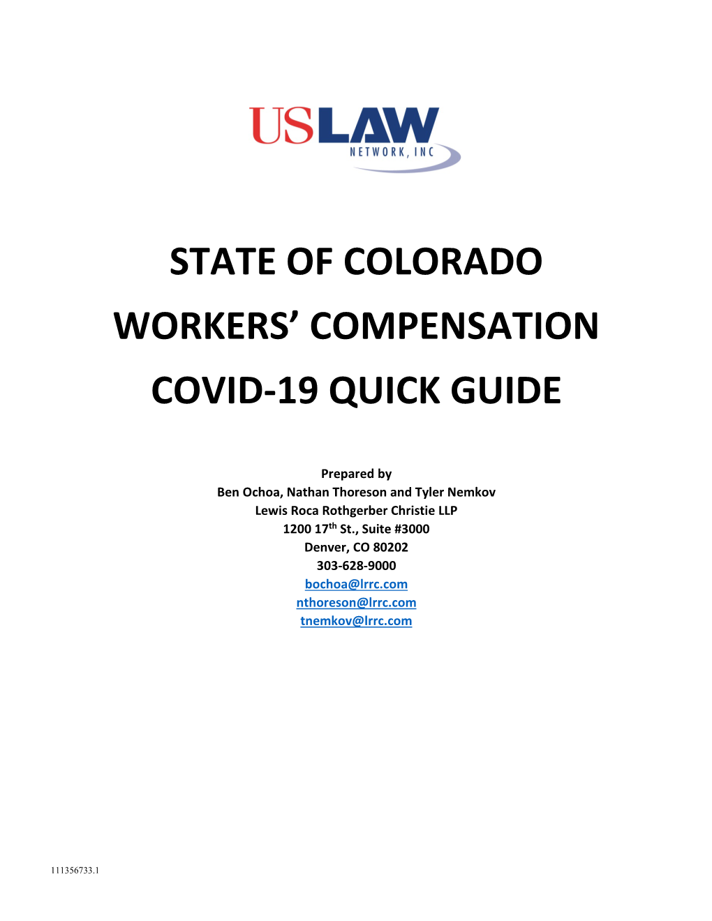 State of Colorado Workers' Compensation Covid-19