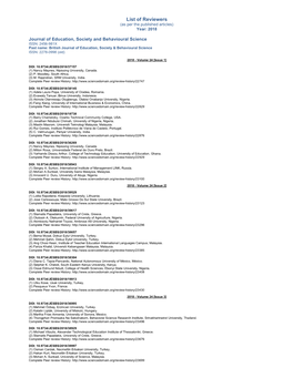 List of Reviewers (As Per the Published Articles) Year: 2018