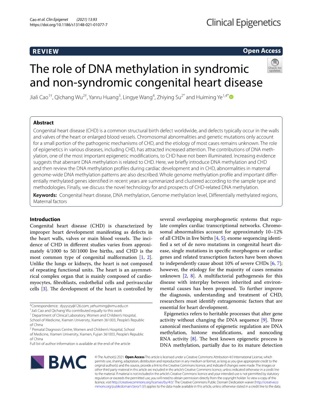 The Role of DNA Methylation in Syndromic and Non-Syndromic Congenital Heart Disease