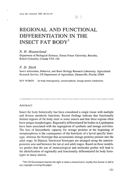 Regional and Functional Differentiation in the Insect Fat Body'