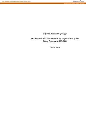 Beyond Buddhist Apology the Political Use of Buddhism by Emperor Wu of the Liang Dynasty