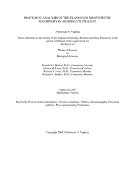 Proteomic Analysis of the Flavonoid Biosynthetic Machinery in Arabidopsis Thaliana