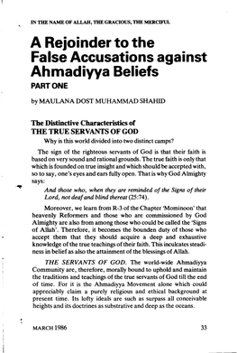 A Rejoinder to the False Accusations Against Ahmadiyya Beliefs PART ONE