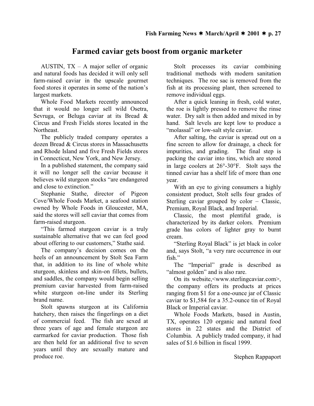 Fish Farming News March/April 2001 P