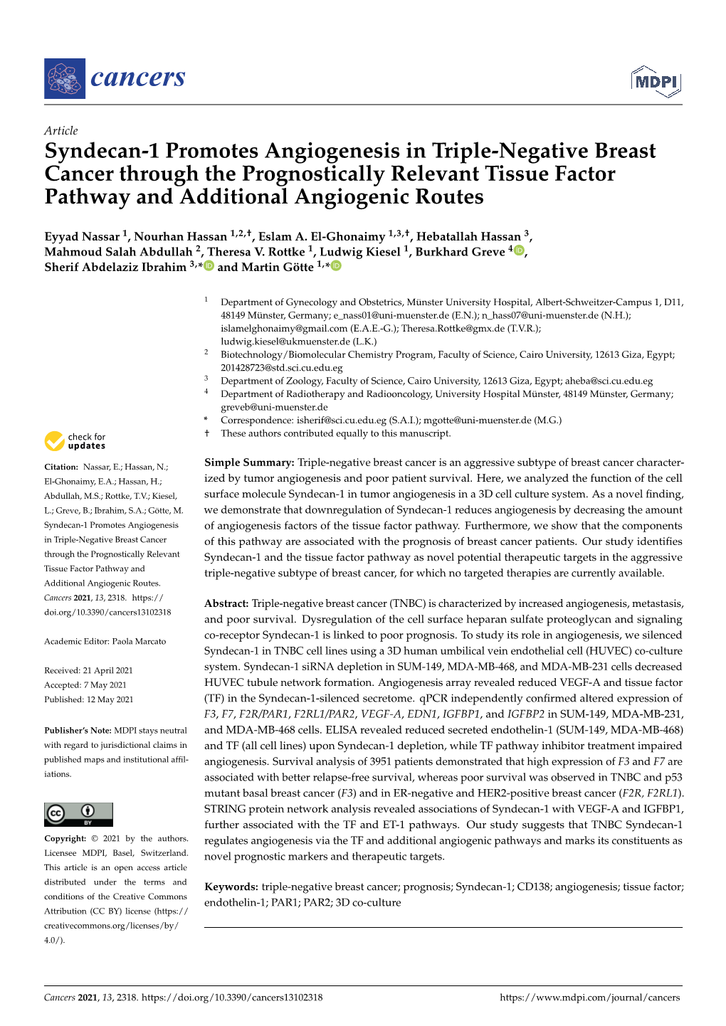 Syndecan-1 Promotes Angiogenesis in Triple-Negative Breast Cancer Through the Prognostically Relevant Tissue Factor Pathway and Additional Angiogenic Routes